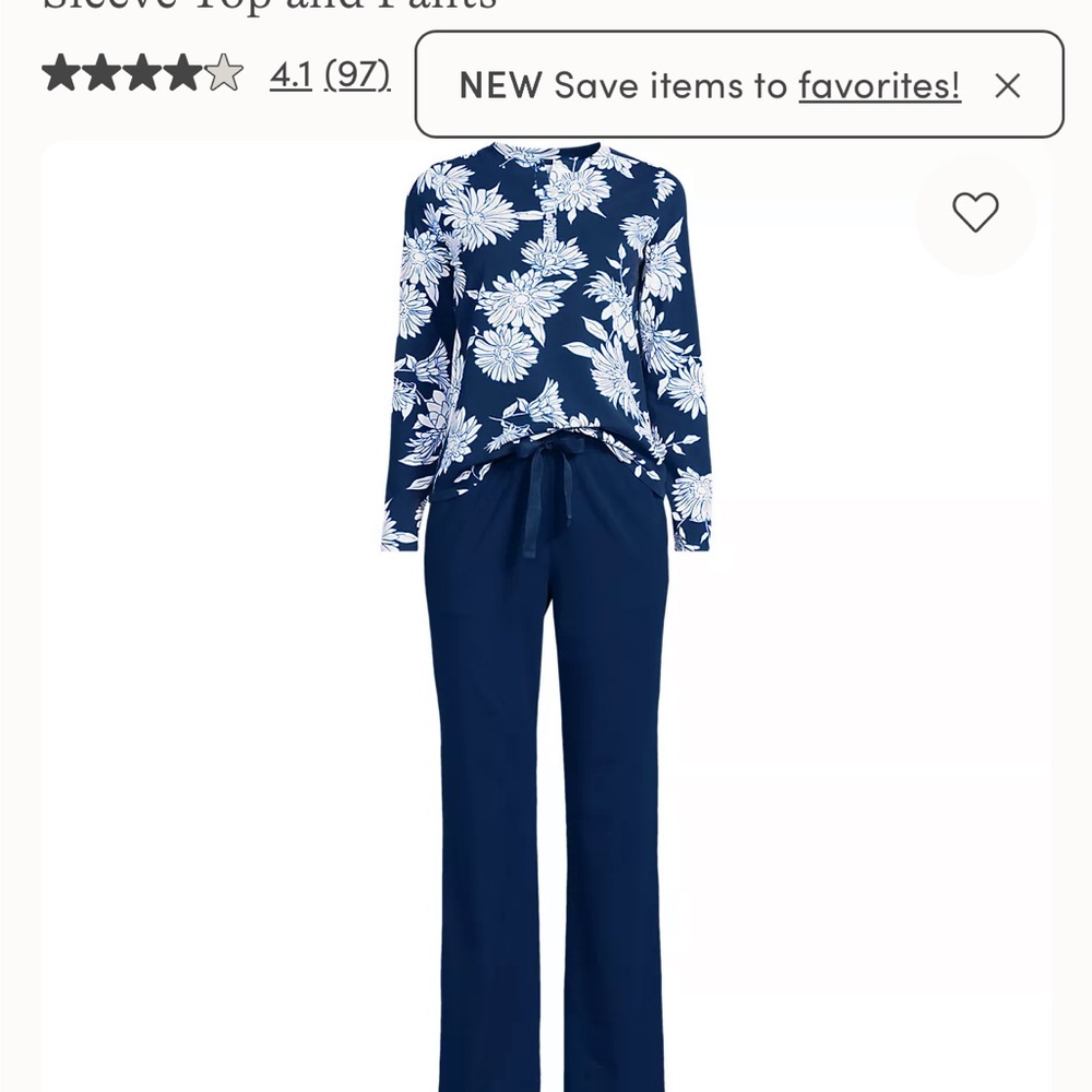 Lands End Navy Blue Floral Women's PJ Set